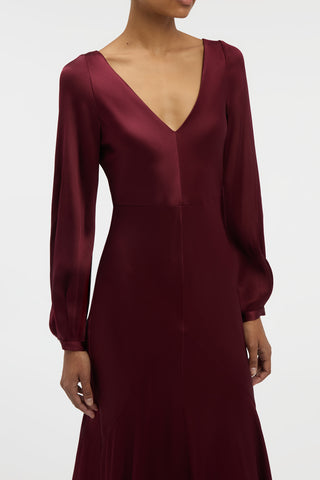 Peyton Maxi Dress In Bordeaux Silk Satin