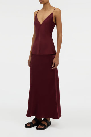 Frei Maxi Skirt in Bordeaux Silk Satin