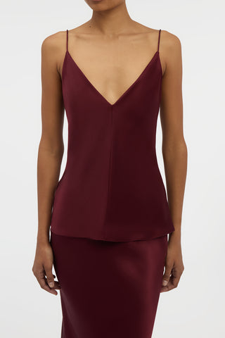 Maria Top in Bordeaux Silk Satin