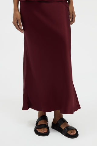 Frei Maxi Skirt in Bordeaux Silk Satin