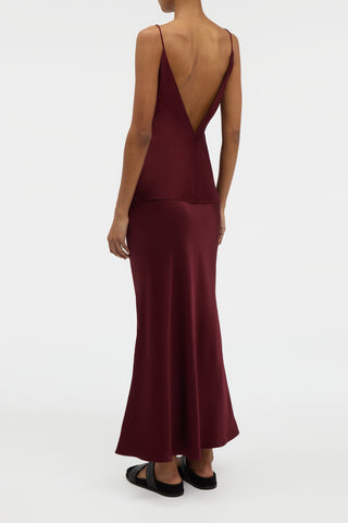 Frei Maxi Skirt in Bordeaux Silk Satin