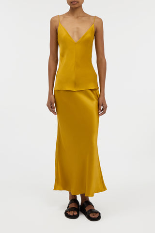 Maria Top in Golden Birch Silk Satin