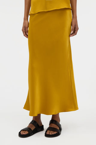 Frei Maxi Skirt in Golden Birch Silk Satin