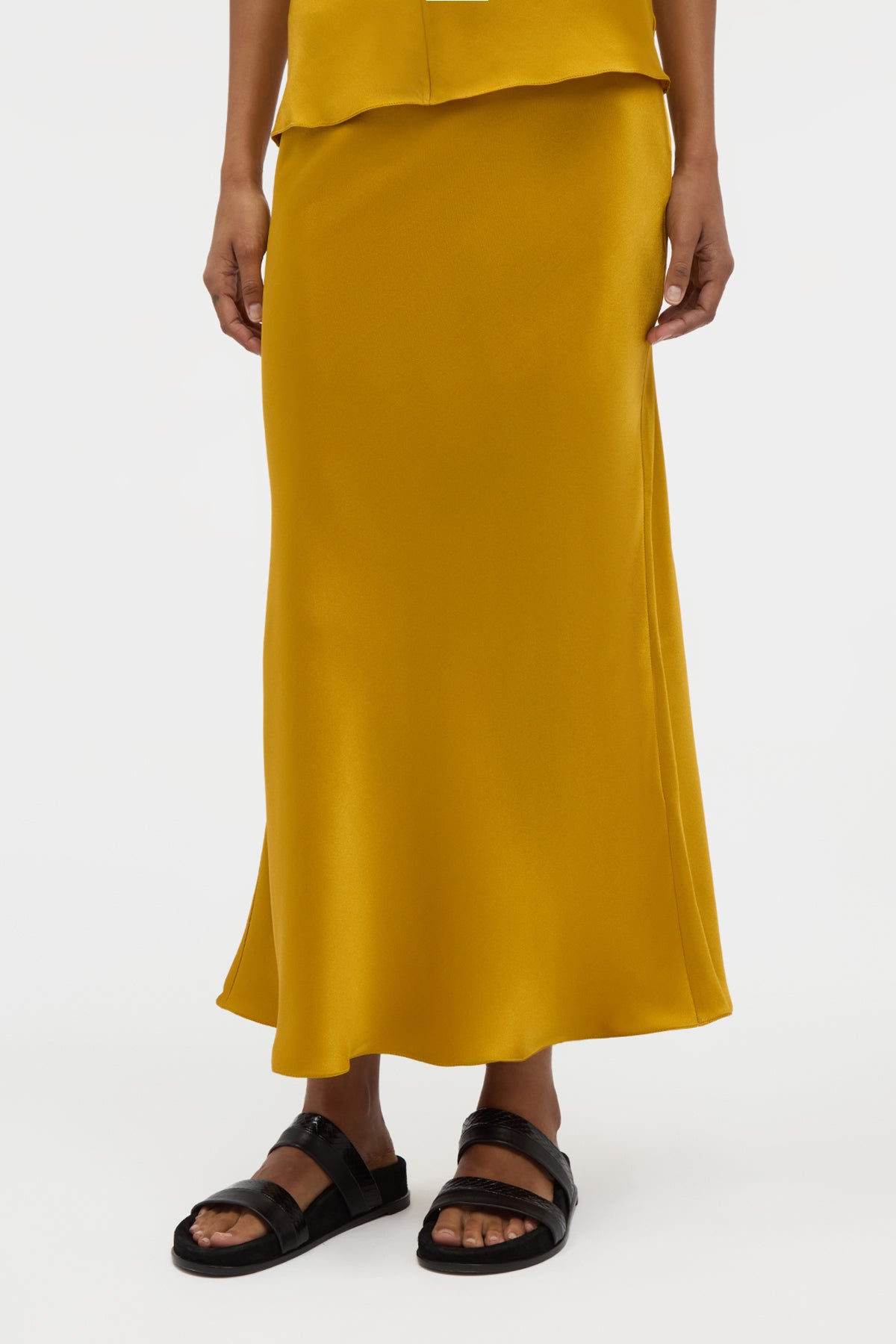 Frei Maxi Skirt in Golden Birch Silk Satin