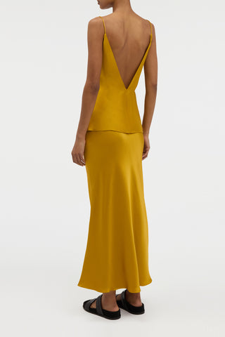 Frei Maxi Skirt in Golden Birch Silk Satin