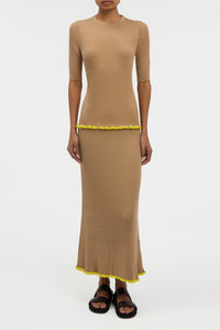 Mireya Knit Top in Camel Silk Casmere