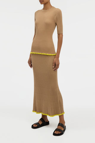 Kavya Knit Maxi Skirt in Camel Cashmere Silk