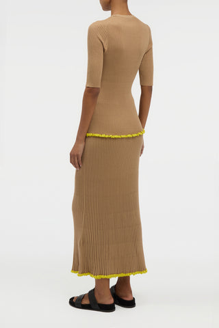 Kavya Knit Maxi Skirt in Camel Cashmere Silk