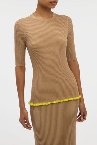 Mireya Knit Top in Camel Silk Casmere