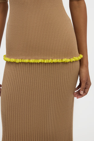 Kavya Knit Maxi Skirt in Camel Cashmere Silk
