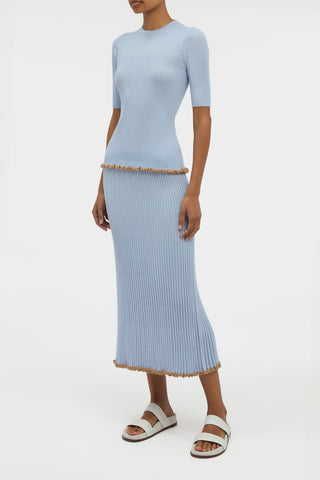Mireya Knit Top in Halogen Blue Cashmere Silk