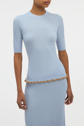 Mireya Knit Top in Halogen Blue Cashmere Silk