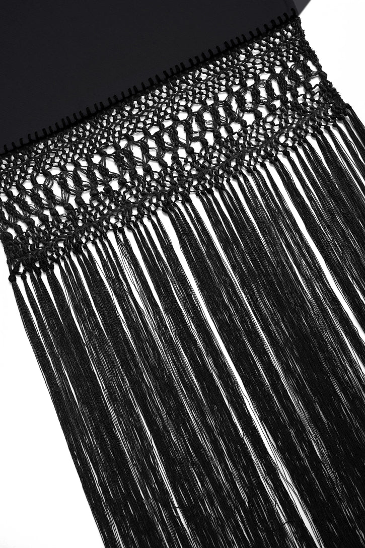 Egret Fringe Scarf in Black Double-face Recycled Cashmere & Silk Macrame