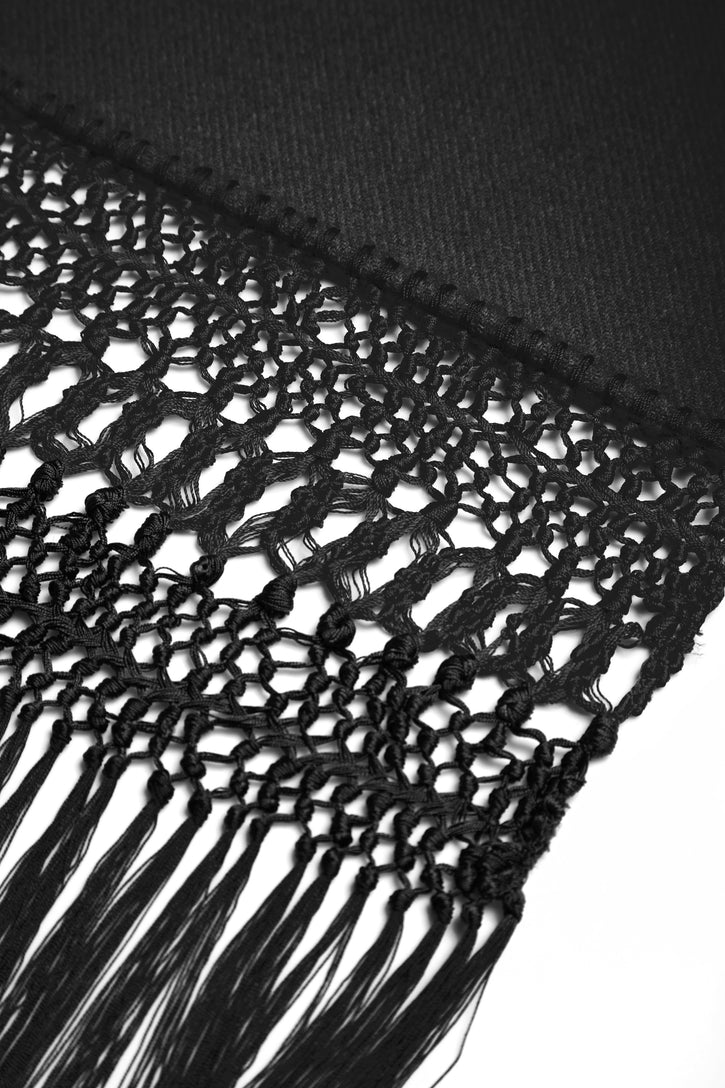 Egret Fringe Scarf in Black Double-face Recycled Cashmere & Silk Macrame