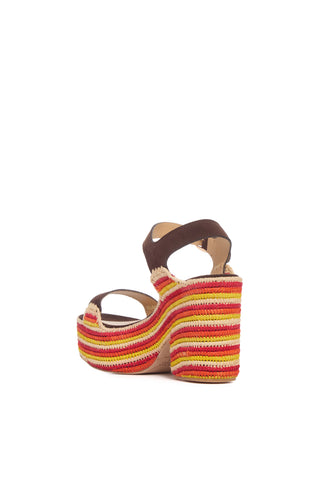 Sardis Platform Sandal in Dark Chocolate Multi Suede & Natural Raffia