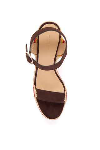 Sardis Platform Sandal in Dark Chocolate Multi Suede & Natural Raffia