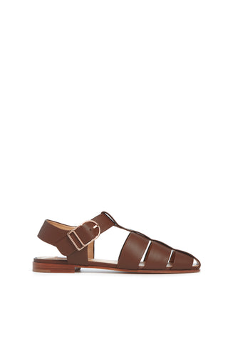 Chocolate Nappa Leather Lynn Fisherman Sandals - Side Profile | Gabriela Hearst