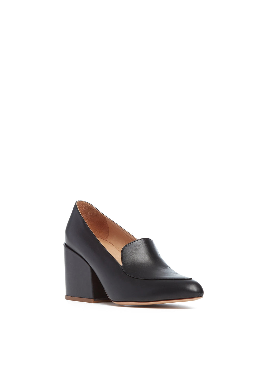 Adrian Block Heel Loafer in Black Nappa Leather