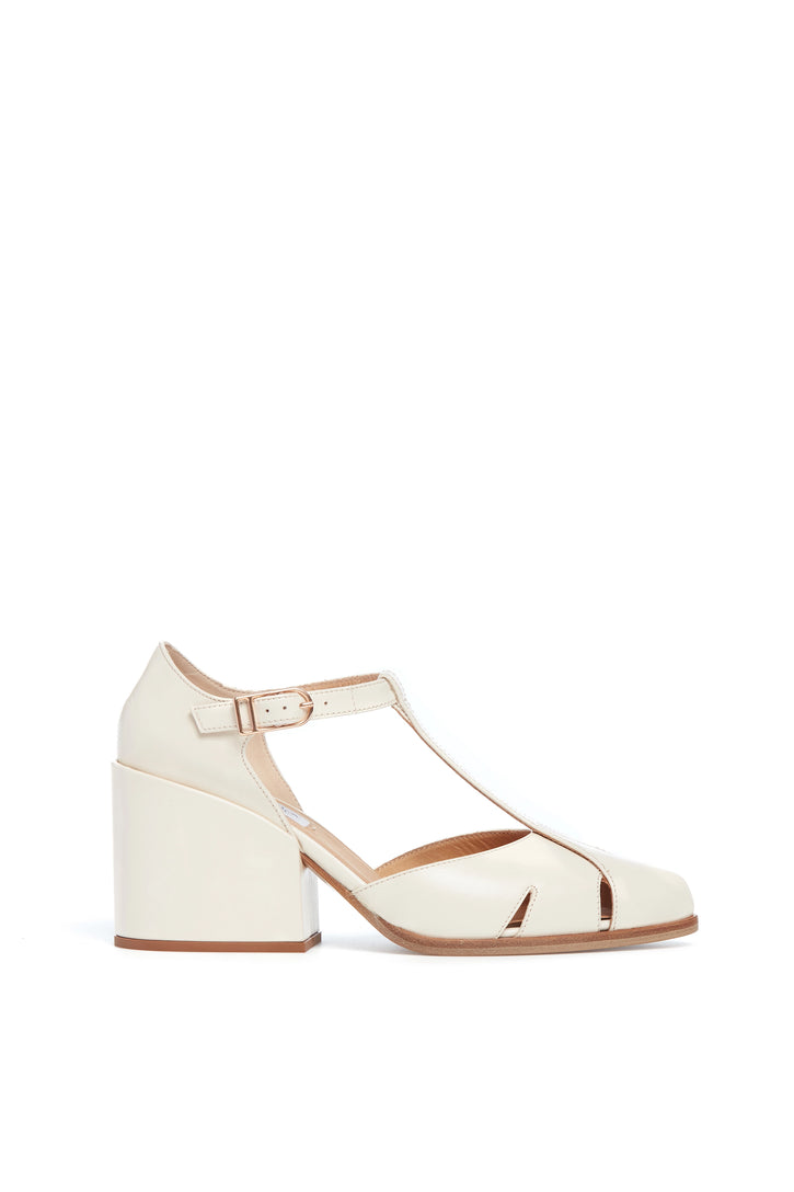 Hawes T-Strap Heel in Cream Nappa Leather