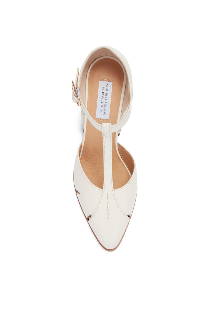 Hawes T-Strap Block Heel Pump in Cream Leather