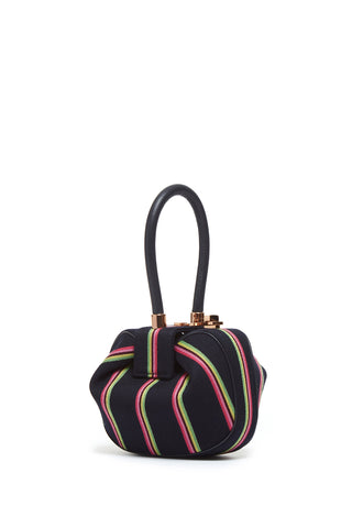 Navy Striped Demi Bag Wool Top Handle - Three Quarter View | Gabriela Hearst