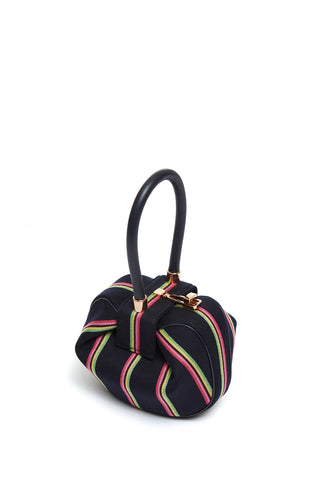 Navy Striped Demi Bag Wool Top Handle - Side Angle Turnlock Closure | Gabriela Hearst