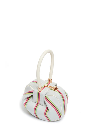 Ivory Striped Virgin Wool Demi Bag - Three Quarter View Showing Round Pouch Form | Gabriela Hearst