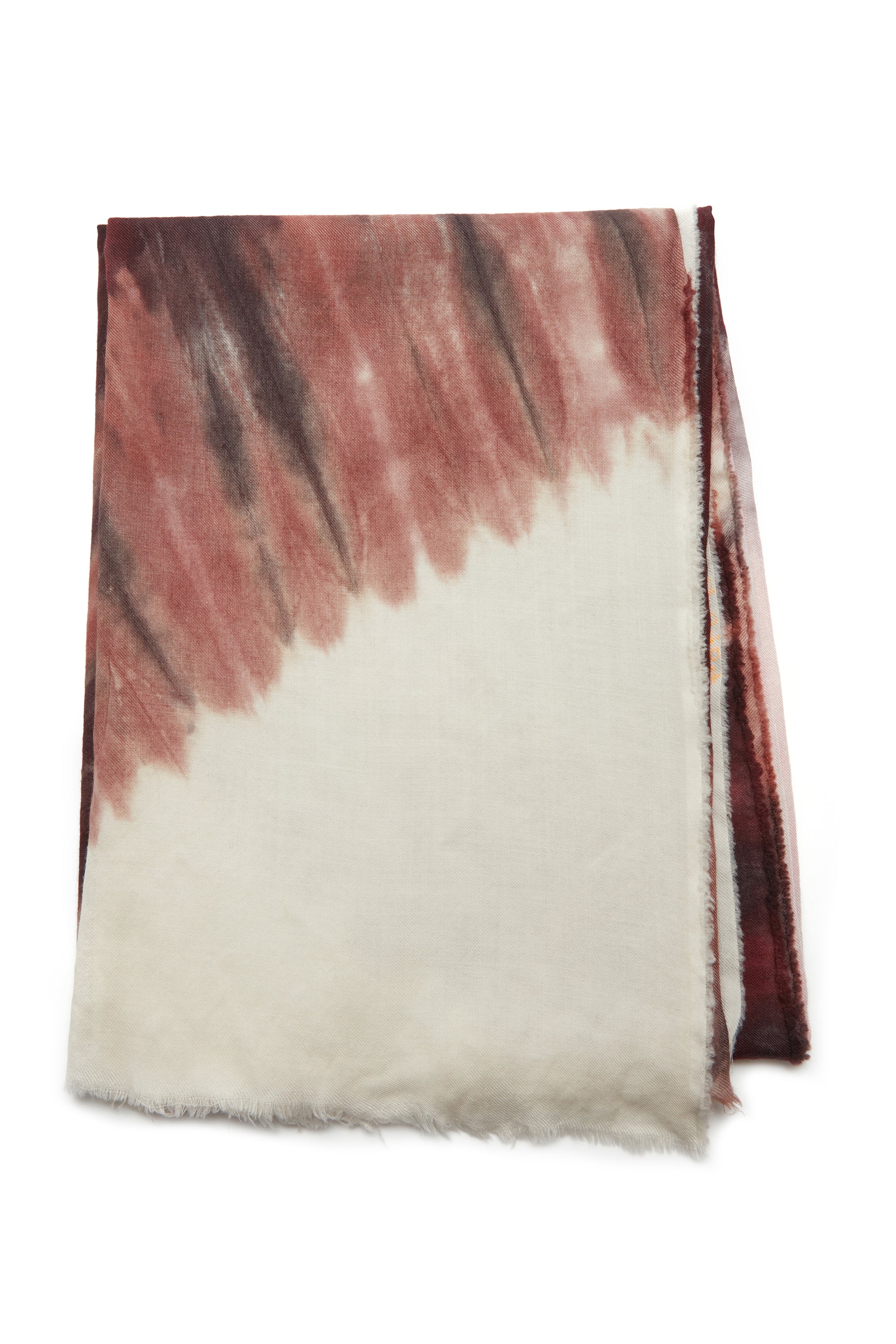 Anaya Scarf in Deep Bordeaux Multi Tie Dye Cashmere Silk and Wool Gauze  with Edge Stitch