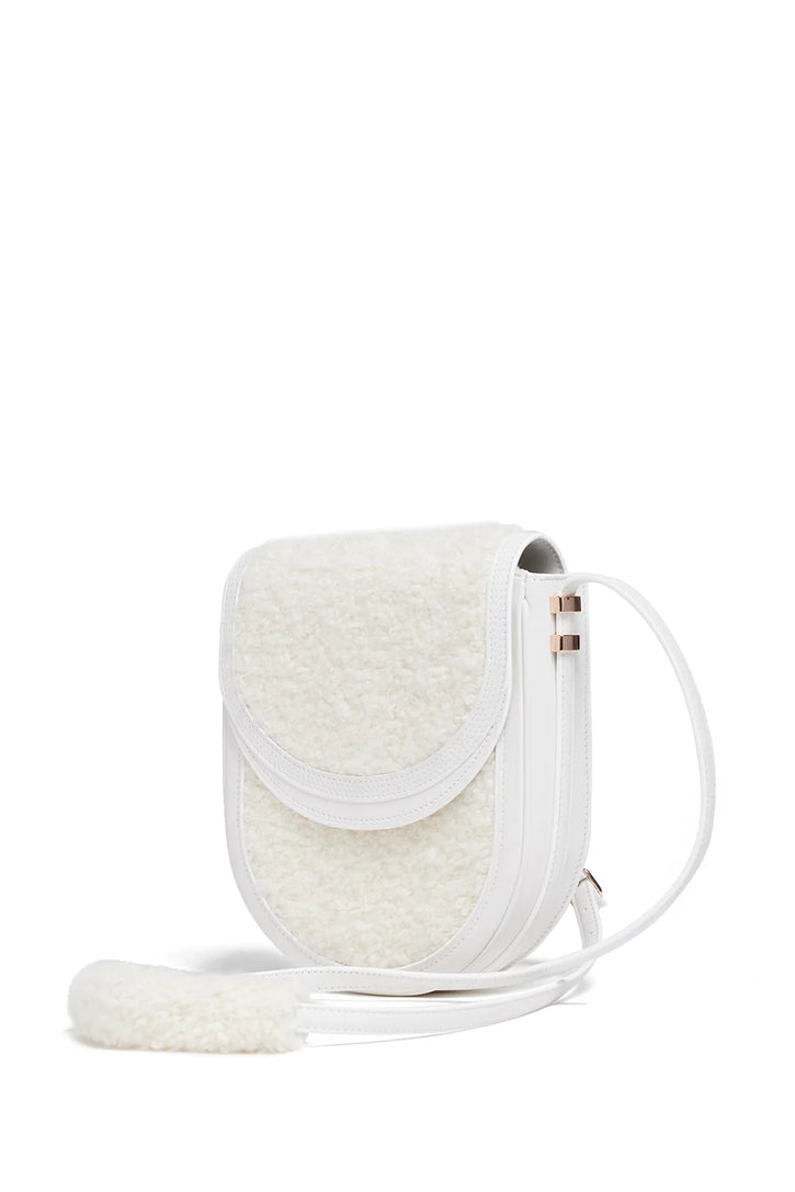 Tina Crossbody Bag in Ivory Nappa Leather with Recycled Cashmere Boucle