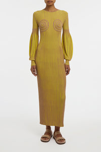 Karina Knit Maxi Dress in Citrine & Camel Merino Wool