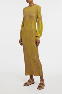 Karina Knit Maxi Dress in Citrine & Camel Merino Wool