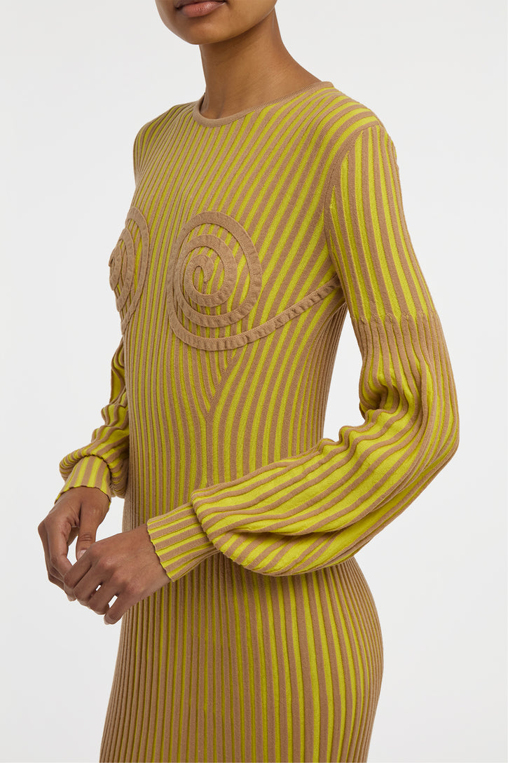 Karina Knit Maxi Dress in Citrine & Camel Merino Wool