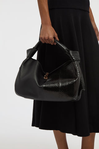 Small Antonia Bag in Black Nappa Leather & Snakeskin