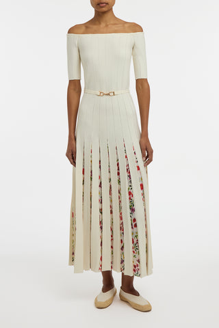 Kurt Knit Pleated Maxi Dress in White Multi Merino Wool