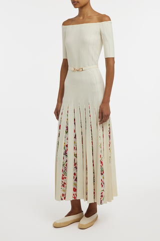 Kurt Knit Pleated Maxi Dress in White Multi Merino Wool