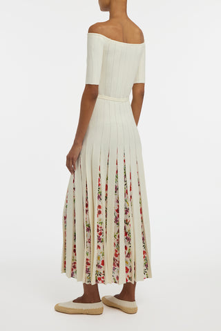 Kurt Knit Pleated Maxi Dress in White Multi Merino Wool