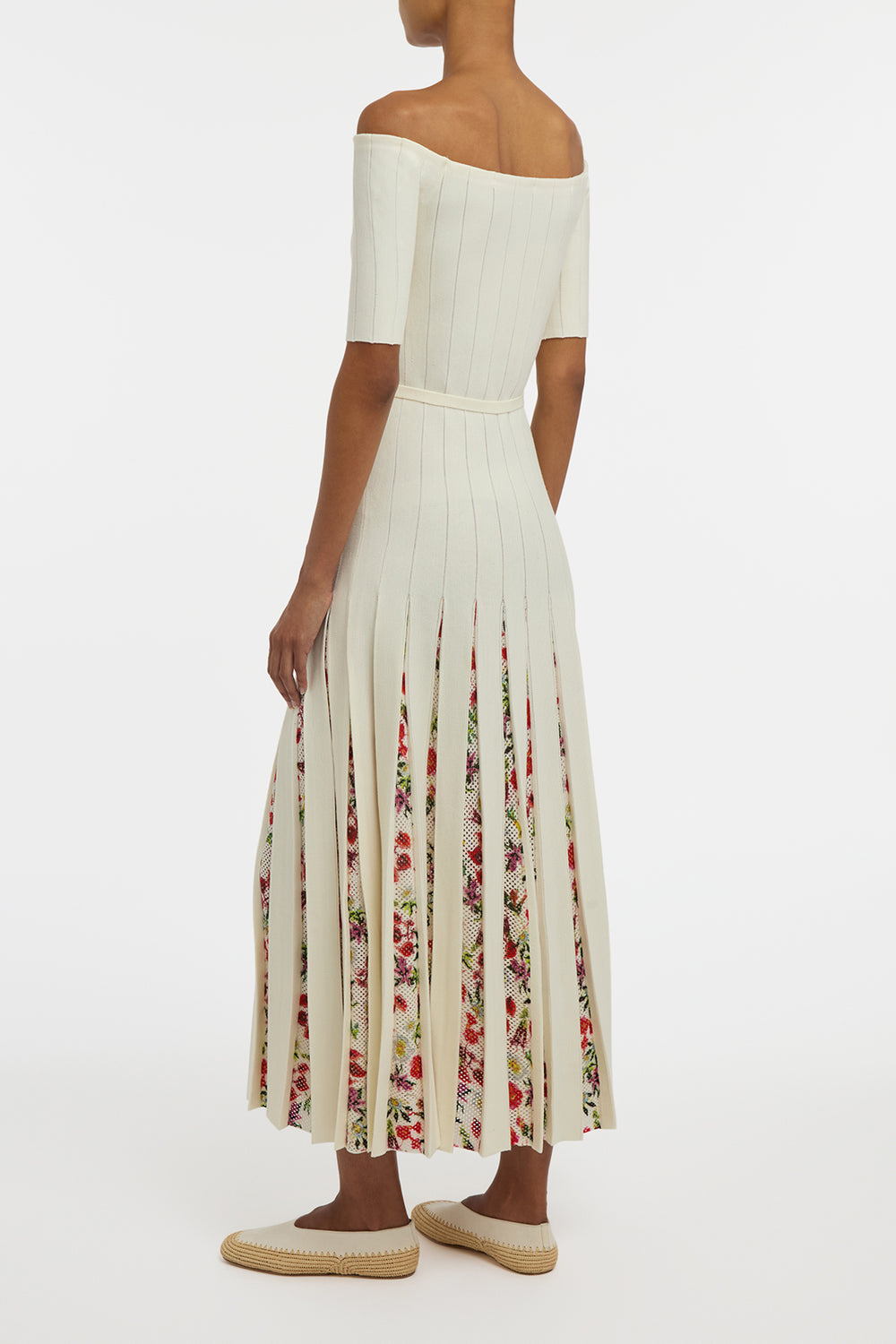Kurt Knit Pleated Maxi Dress in White Multi Merino Wool