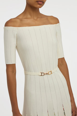 Kurt Knit Pleated Maxi Dress in White Multi Merino Wool