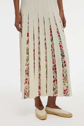 Kurt Knit Pleated Maxi Dress in White Multi Merino Wool