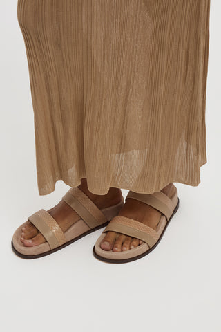 Low Striker Flat Sandal in Nude Snakeskin & Nappa Leather