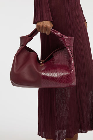 Small Antonia Bag in Bordeaux Nappa Leather & Snakeskin