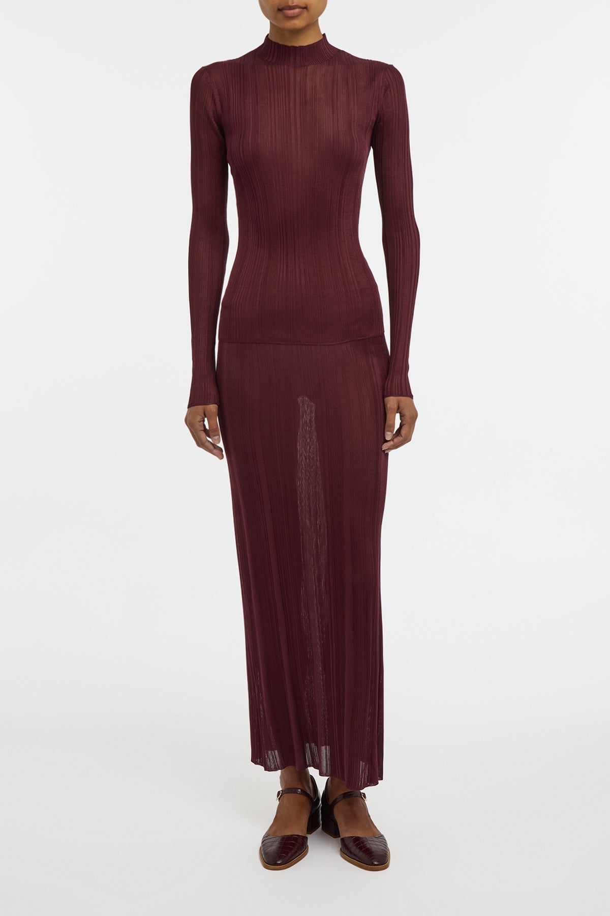 Daniella Knit Maxi Skirt in Bordeaux Silk