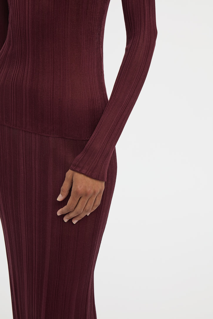 Daniella Knit Maxi Skirt in Bordeaux Silk