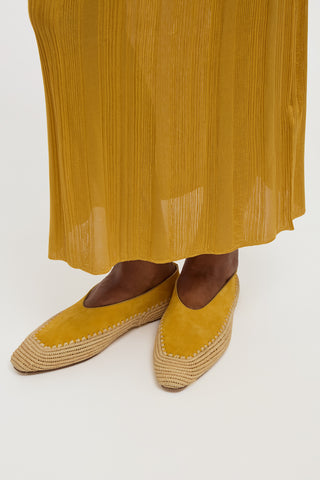 Strength Flat Shoe in Golden Birch Suede & Natural Raffia