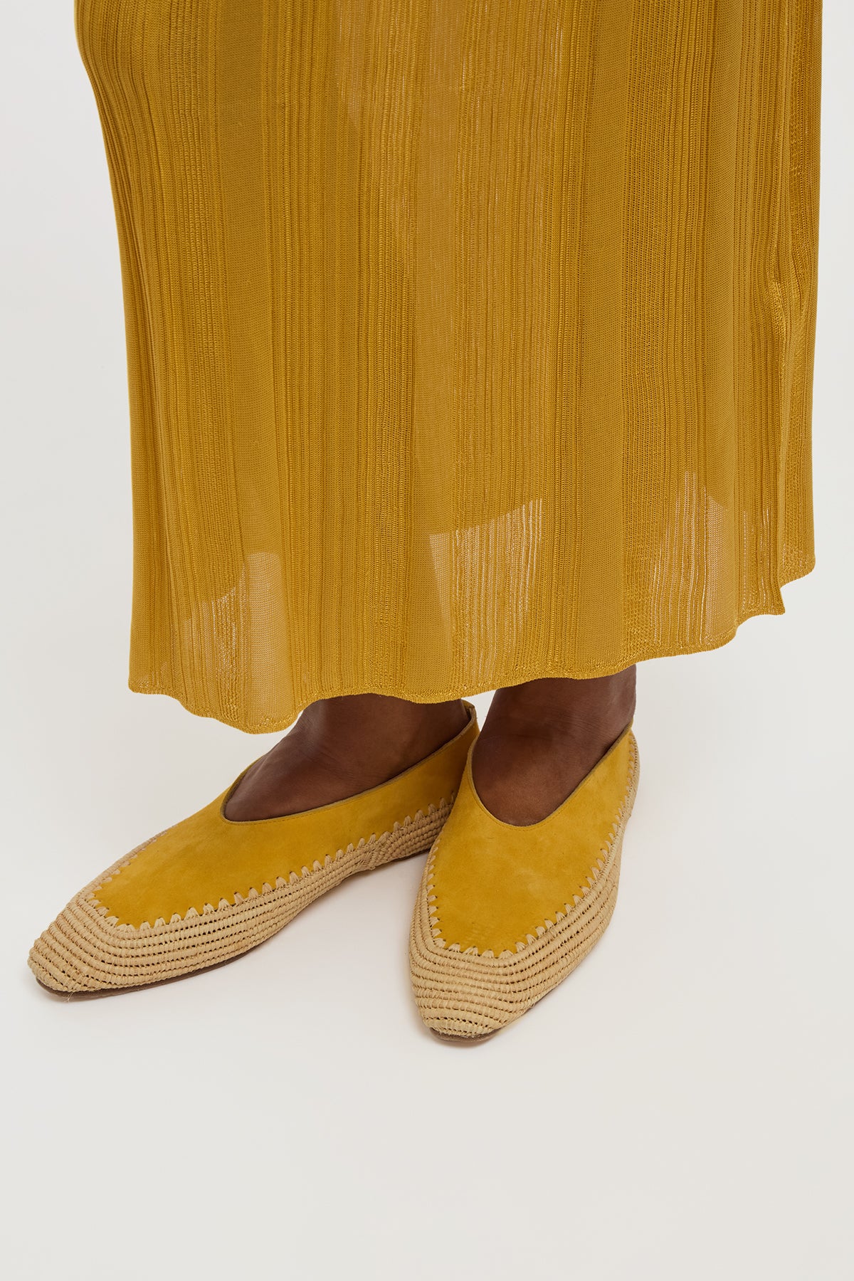Strength Flat Shoe in Golden Birch Suede & Natural Raffia