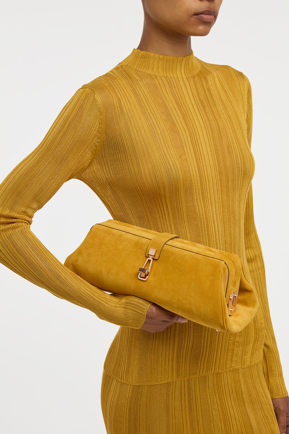 Paola Clutch in Golden Birch Suede