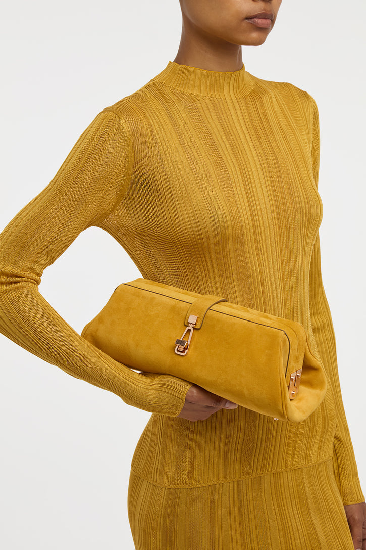 Paola Clutch in Golden Birch Suede