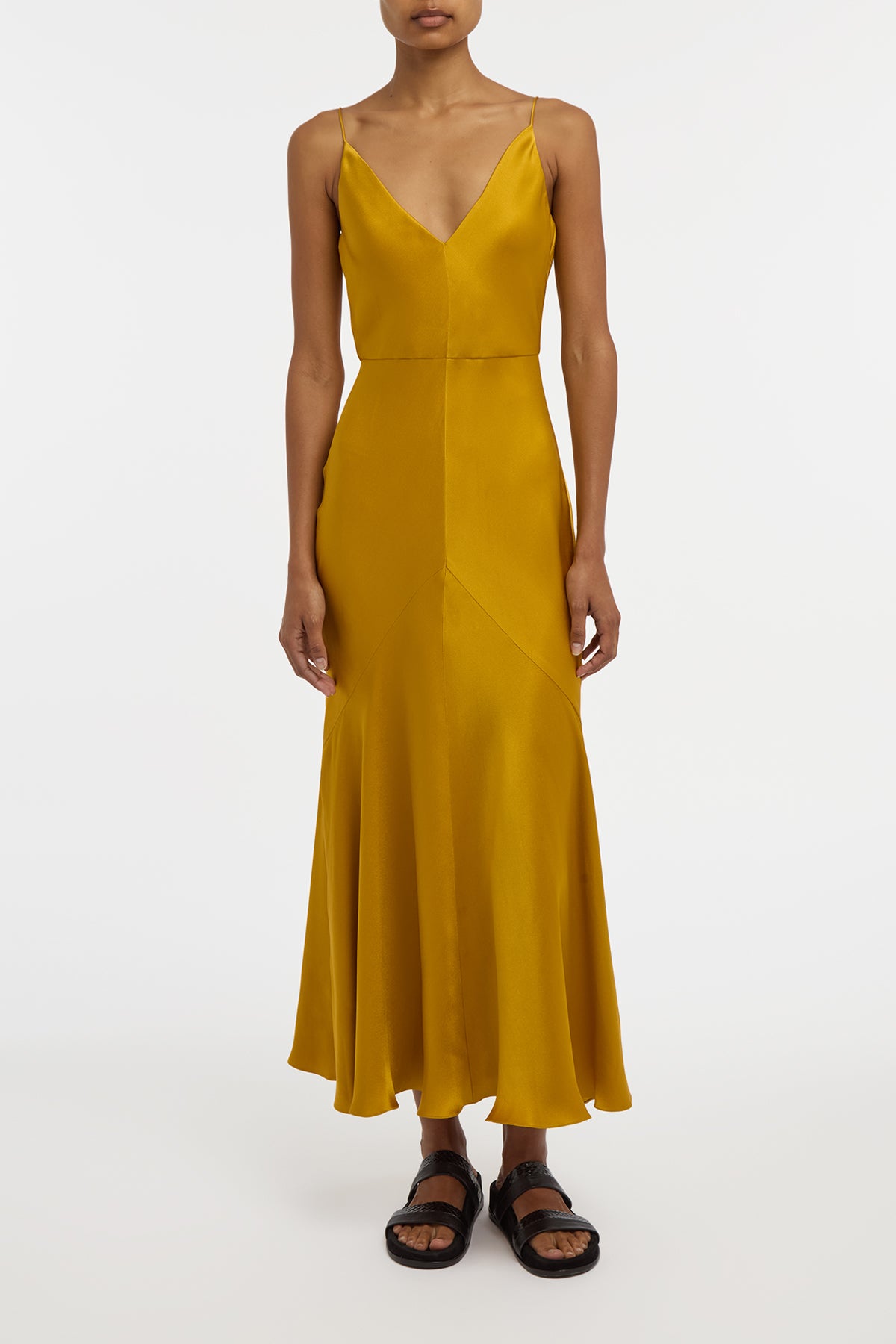 Brigita Slip Maxi Dress in Golden Birch Silk Satin
