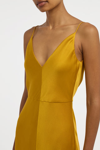 Brigita Slip Maxi Dress in Golden Birch Silk Satin