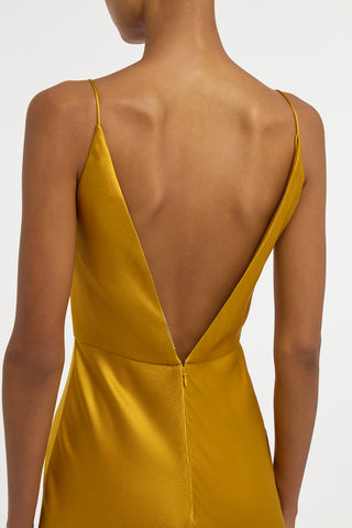 Brigita Slip Maxi Dress in Golden Birch Silk Satin